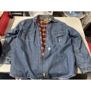 Stanley Vintage Denim Shirt Jacket Men's L Flannel Lined Pockets Work Shacket